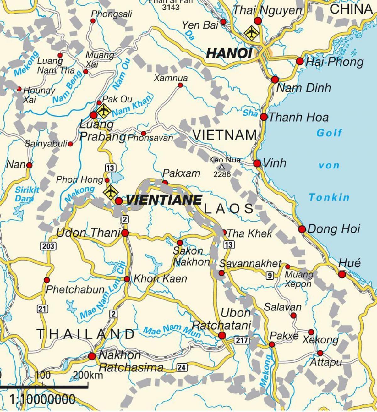 oro uostai, laosas žemėlapyje