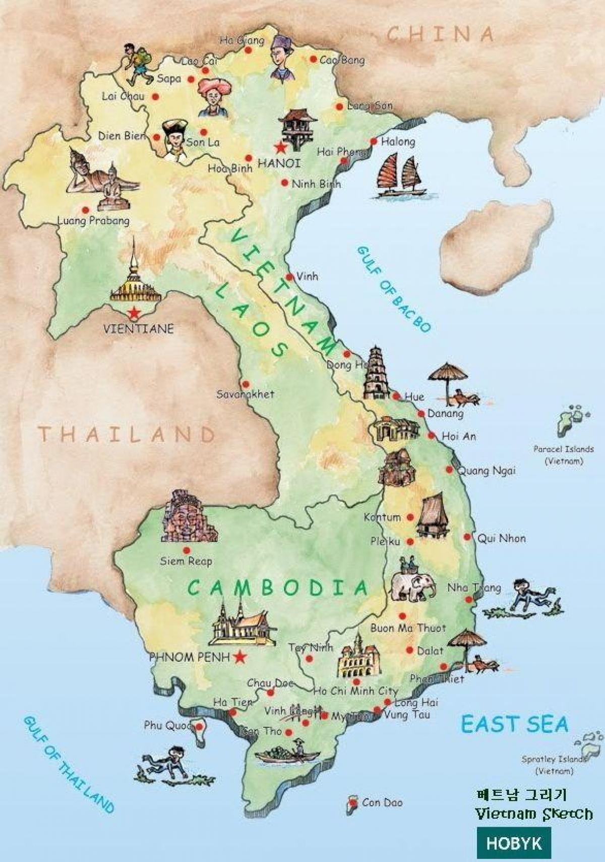 laosas lankytinų vietų žemėlapis