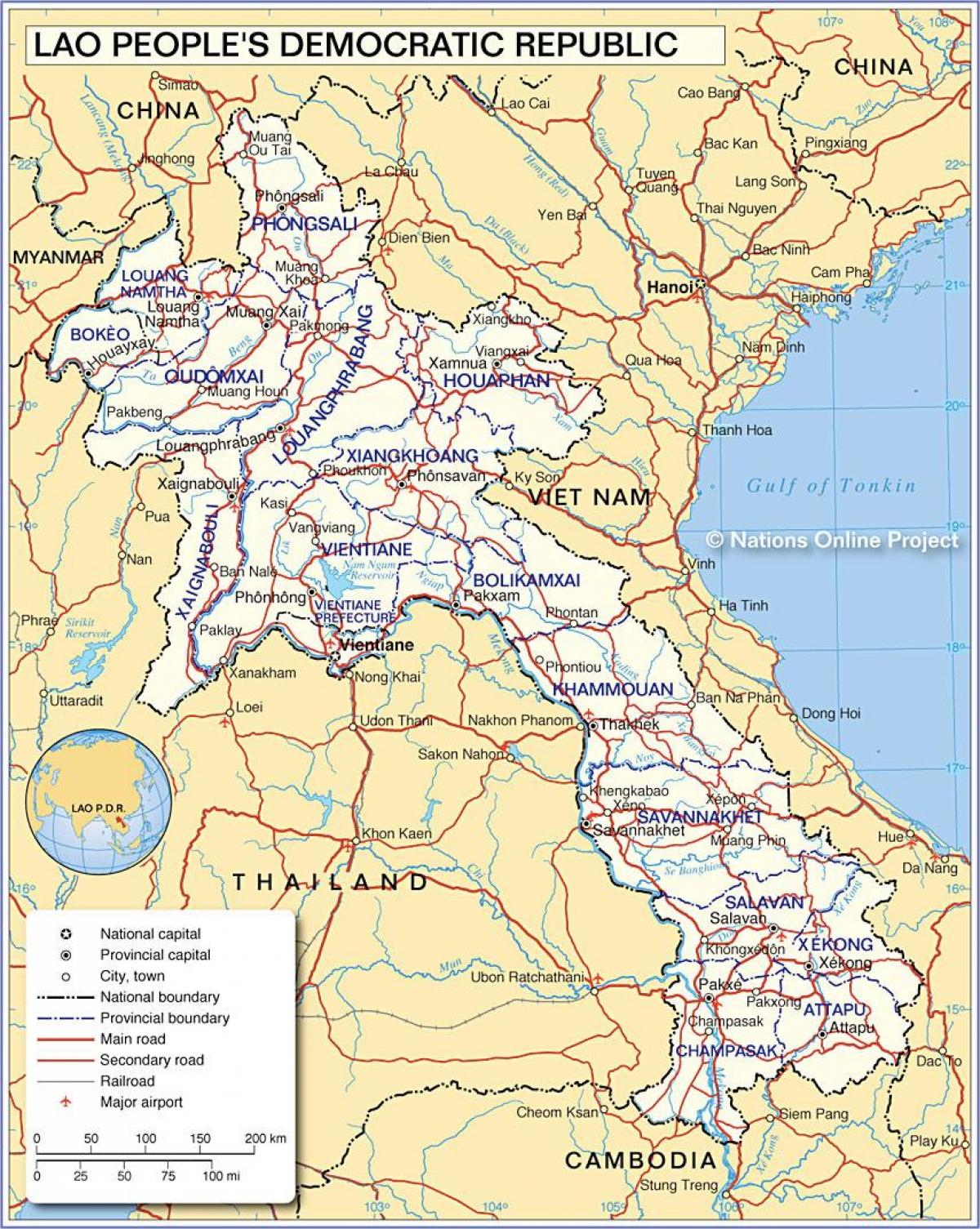 Žemėlapis laosas ir aplinkinių šalių