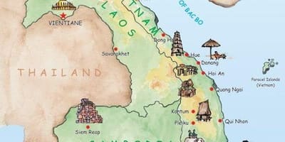 Laosas lankytinų vietų žemėlapis
